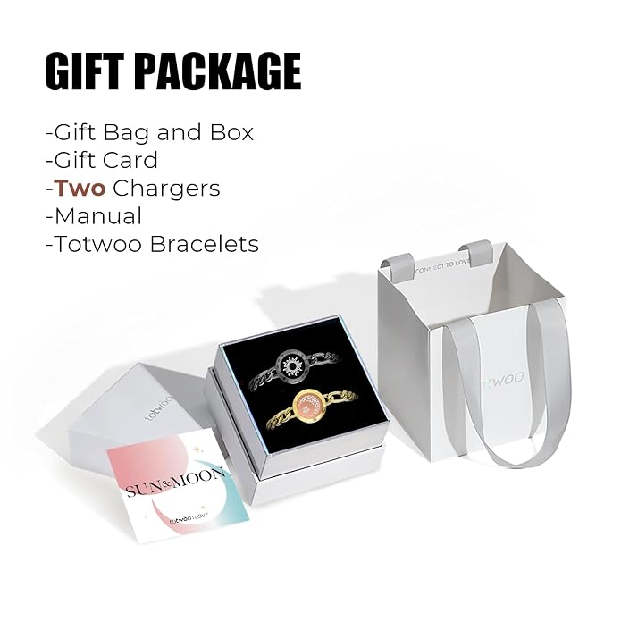 totwoo Sun & Moon Long Distance Touch Bracelets – Metal Chain Edition Smart Vibrating Couple Jewelry Set