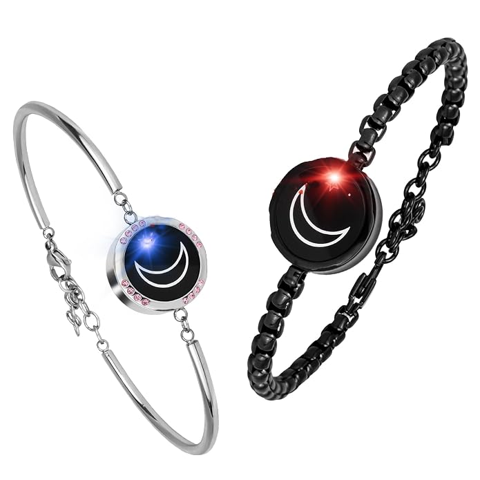 totwoo Sun & Moon Smart Touch Bracelets for Couples - Adjustable Rope & Chain Long Distance Relationship Light Up Jewelry Set