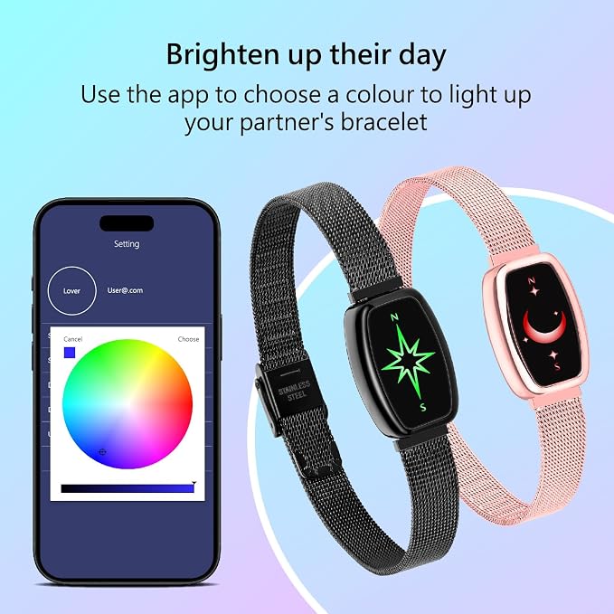 Smart Long Distance Touch Bracelets for Couples – Premium Mesh Band Matching Jewelry Set – Customizable Light & Vibration