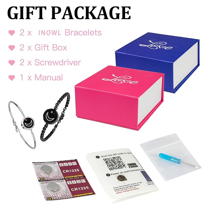 totwoo Sun & Moon Smart Touch Bracelets for Couples - Adjustable Rope & Chain Long Distance Relationship Light Up Jewelry Set