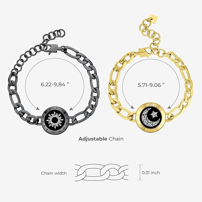 totwoo Sun & Moon Long Distance Touch Bracelets – Metal Chain Edition Smart Vibrating Couple Jewelry Set