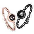 totwoo Sun & Mountain / Moon & Planet Smart Touch Bracelets for Couples - Rose Gold & Black Heavy Cuban Chain Long Distance Jewelry Set