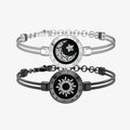 totwoo Sun & Moon Smart Touch Bracelets for Couples - Silver & Black Snake Chain Long Distance Relationship Light Up