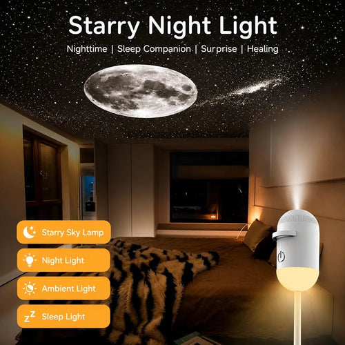 Mini LED Galaxy Projector with Adjustable Brightness, 360° Moon Projection, USB Powered for Bedroom & Room Decor.