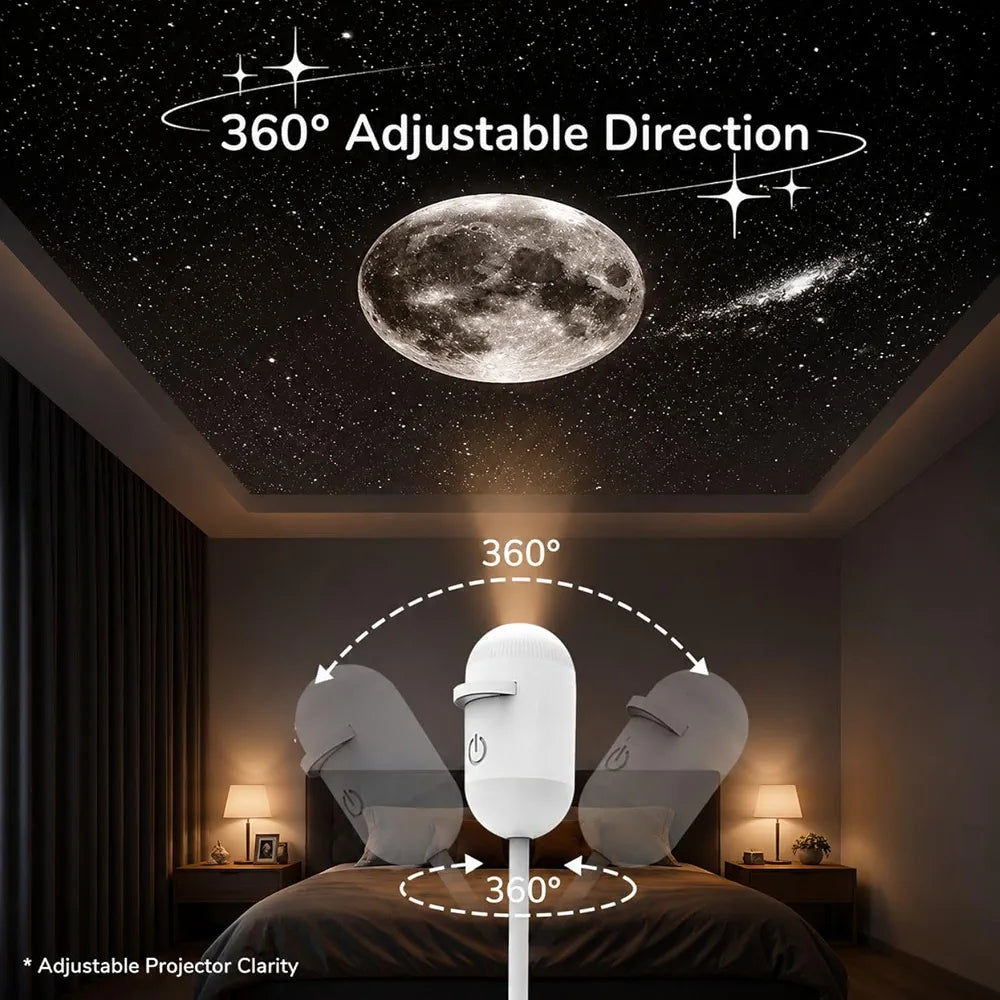 Mini LED Galaxy Projector with Adjustable Brightness, 360° Moon Projection, USB Powered for Bedroom & Room Decor.
