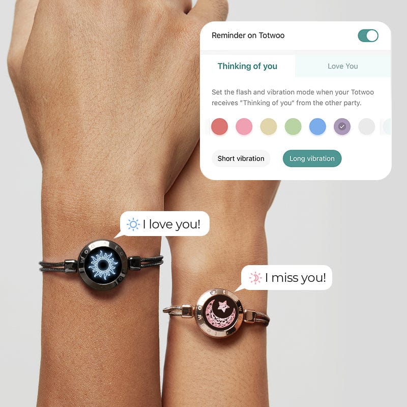 totwoo Sun & Moon Smart Touch Bracelets for Couples - Rose Gold & Black Double Snake Chain Long Distance Light Up Jewelry Set